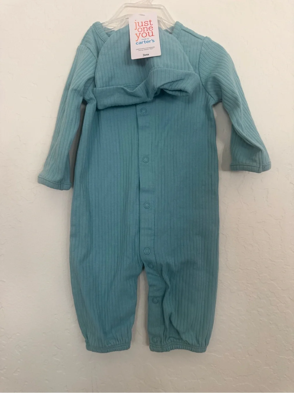 Carter's Teal Ribbed Snap-Front Long-Sleeve Footie